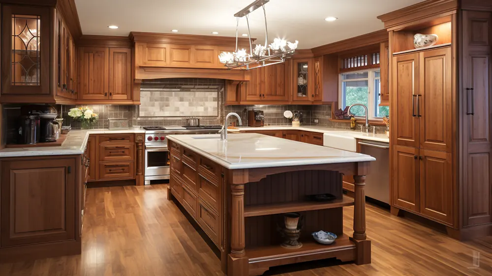 A kitchen full of custom wood cabinets