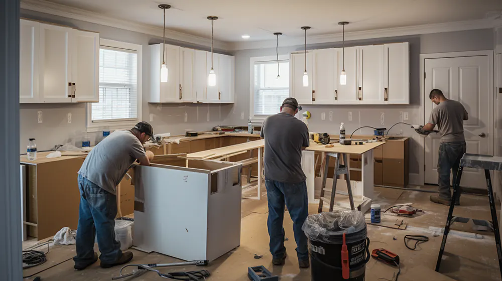 A team remodeling a kitchen
