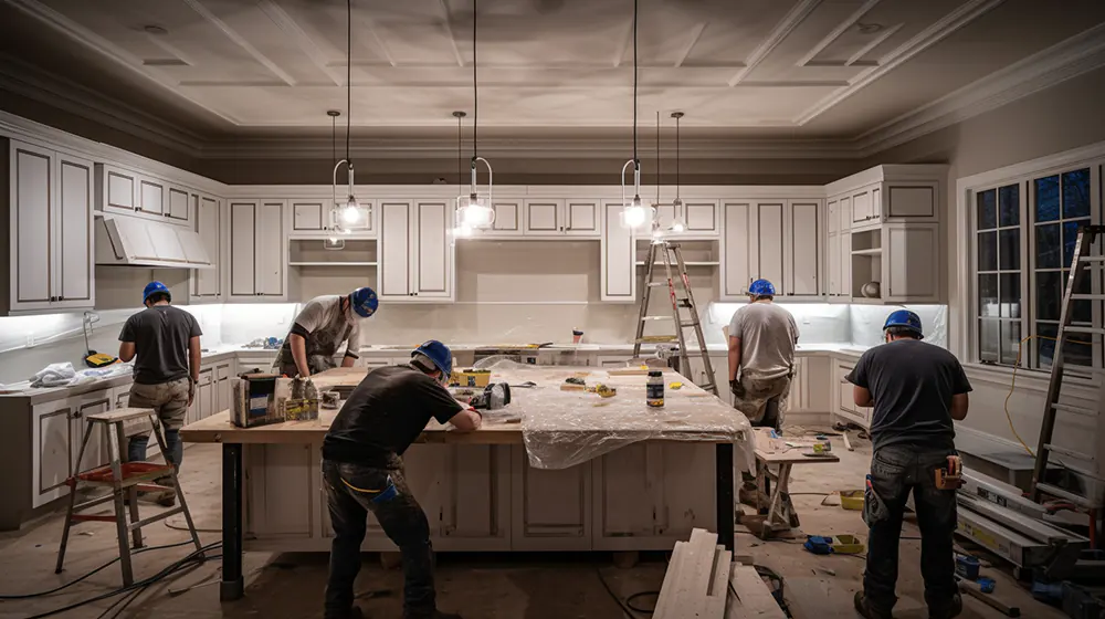 A team completing a kitchen remodel