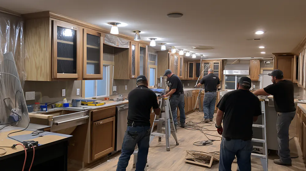 A team working on a kitchen remodel