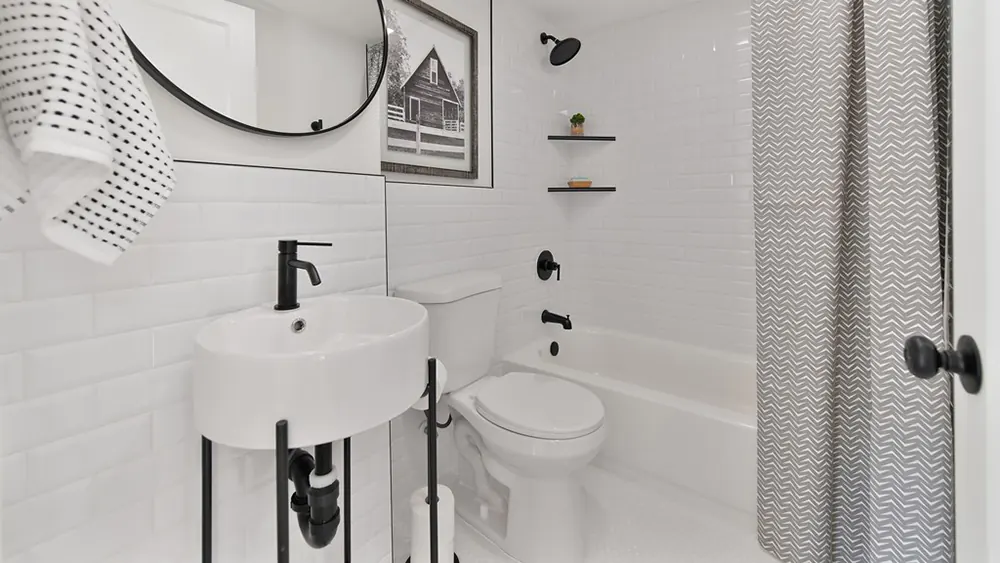 a white and black aesthetic bathroom